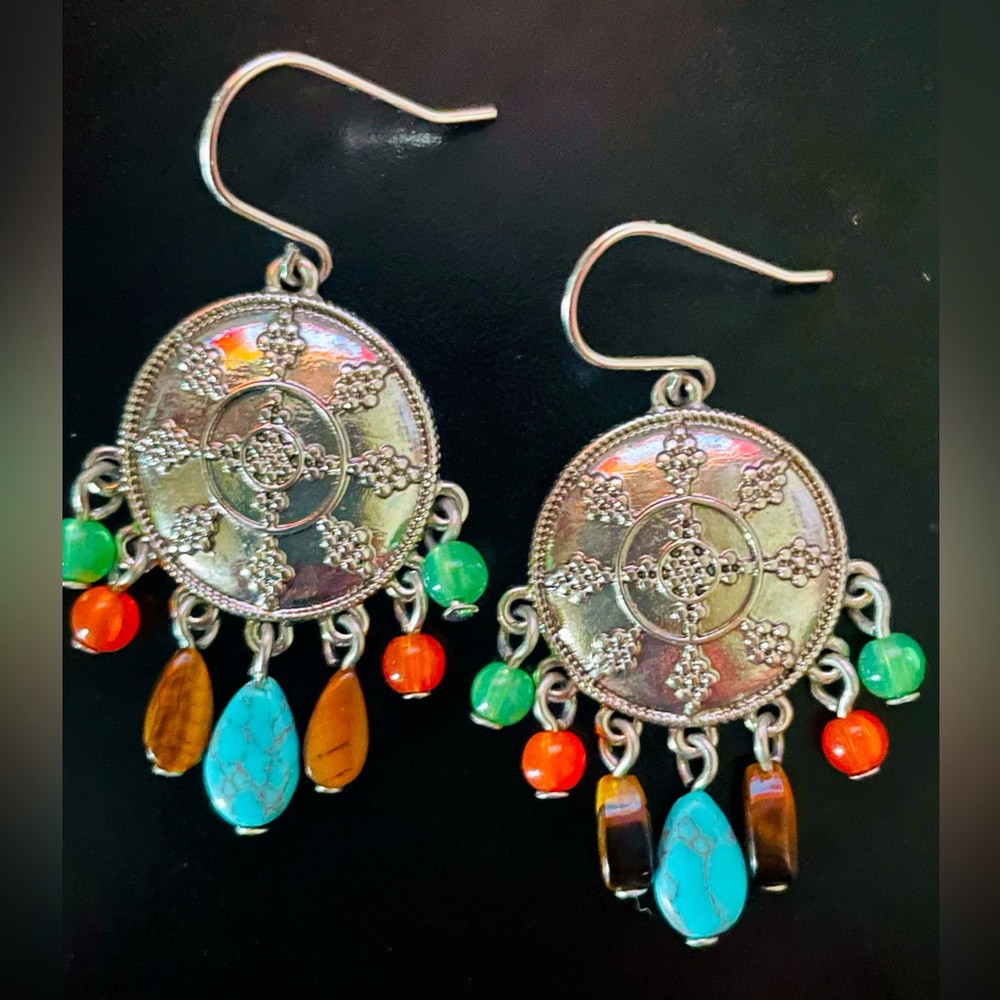 Chaps Ralph Lauren Boho Silver Dangle Earrings